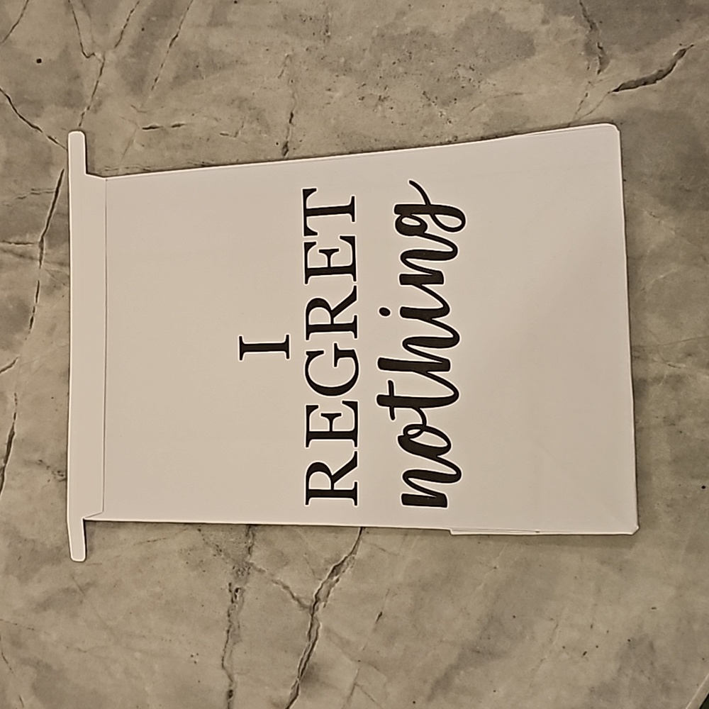 I Regret Nothing hangover kit bags, white, with fold over, wire closure